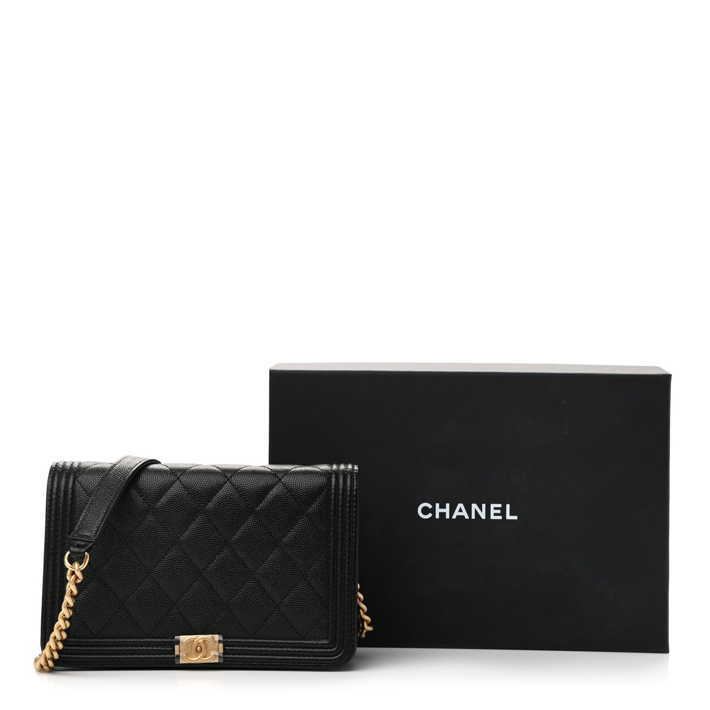 Caviar Quilted Boy Wallet On Chain WOC Black
