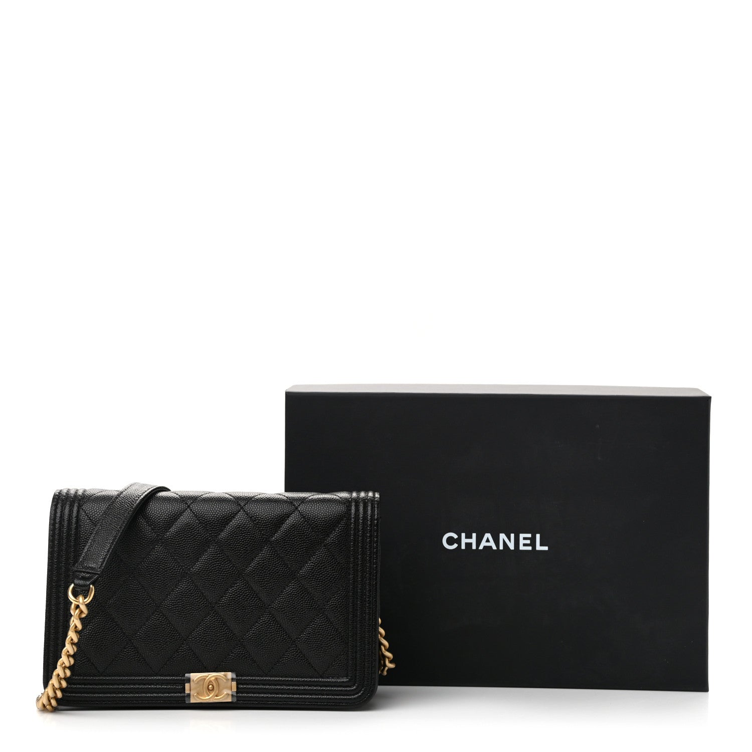 Chanel Caviar Quilted Boy Wallet On Chain WOC Black 12 of 12