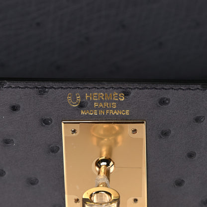 Hermes Ostrich Horseshoe Kelly Sellier 28 Gris Agate Bleu Iris 6 of 9