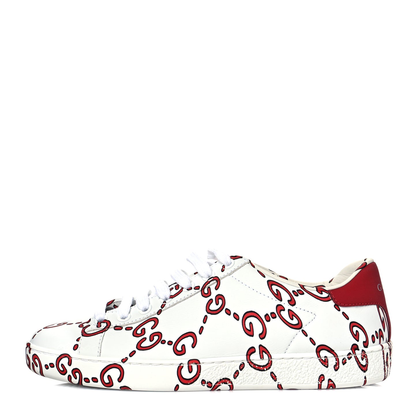 Calfskin GucciGhost Print Womens Ace Sneakers 36 White Hibiscus Red