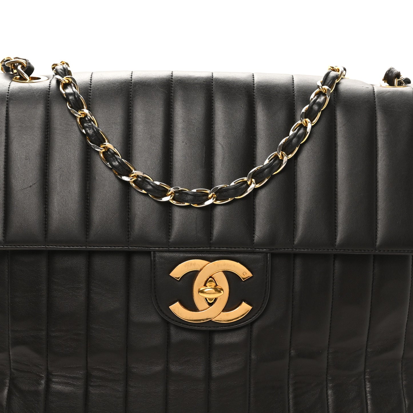 Lambskin Vertical Quilted XL Jumbo Single Flap Black