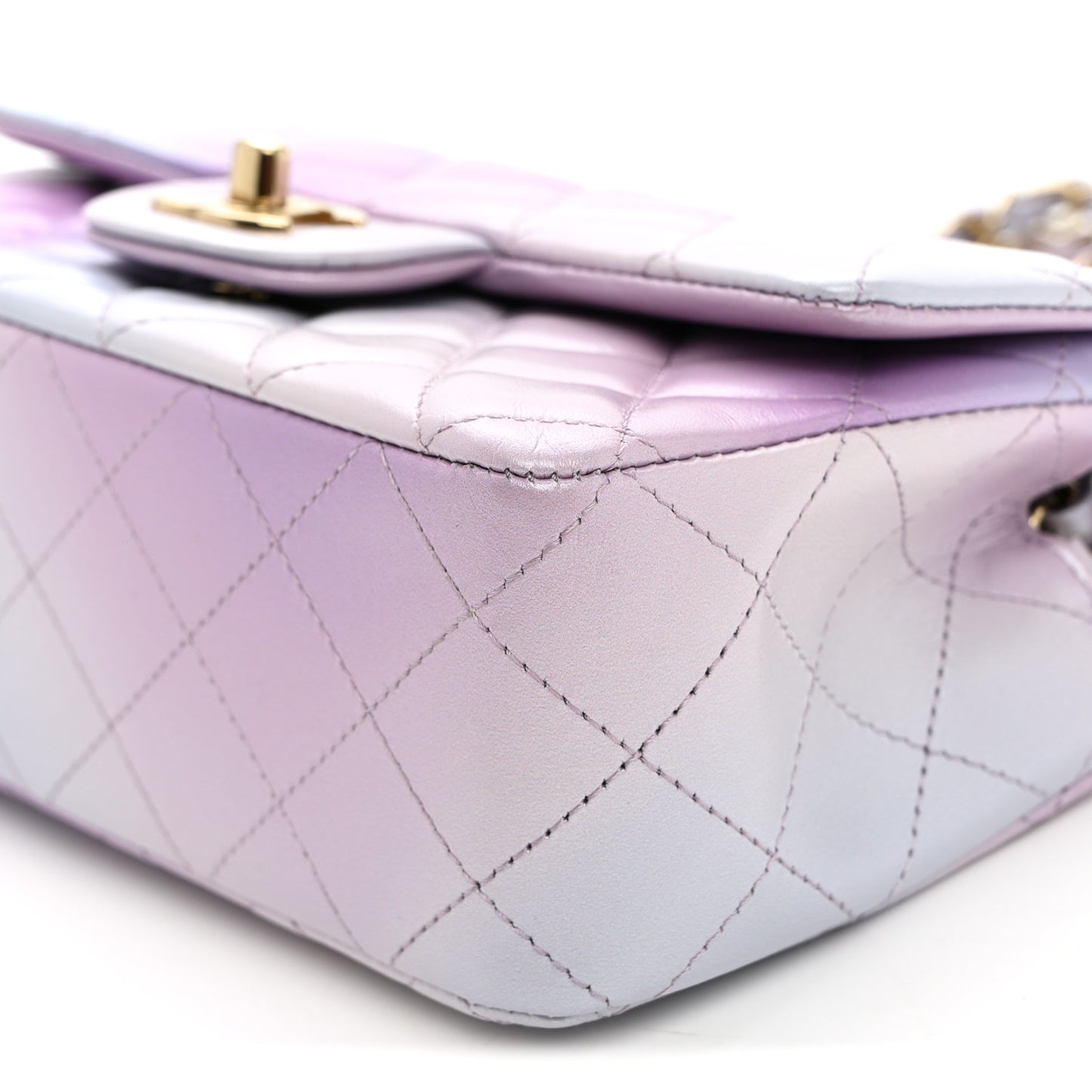 Lambskin Quilted Tie Dye Ombre Mini Rectangular Flap Purple Blue Pink
