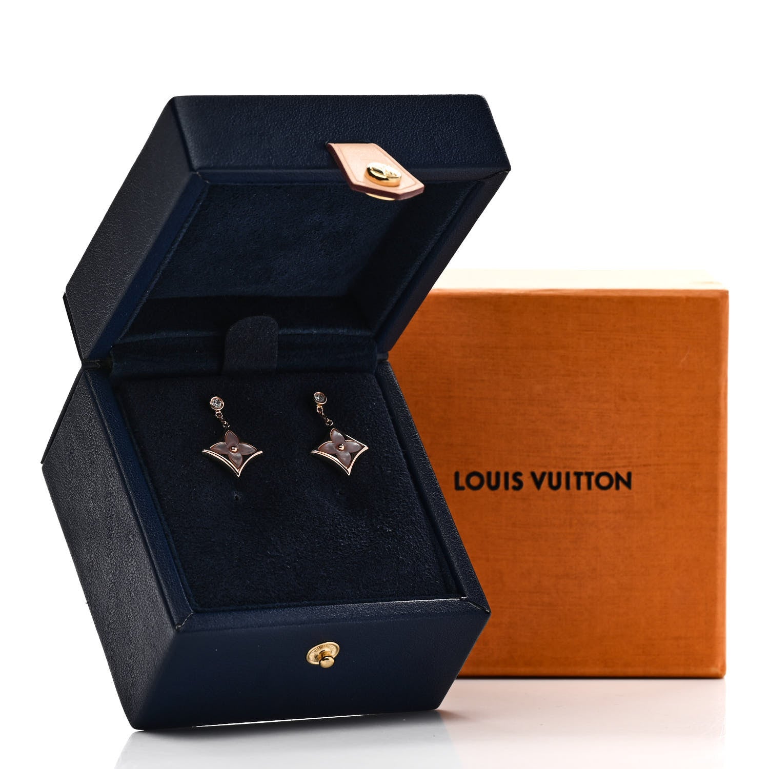 Louis Vuitton 18K Pink Gold Diamond Pink Mother of Pearl Color Blossom BB Star Earrings 5 of 5