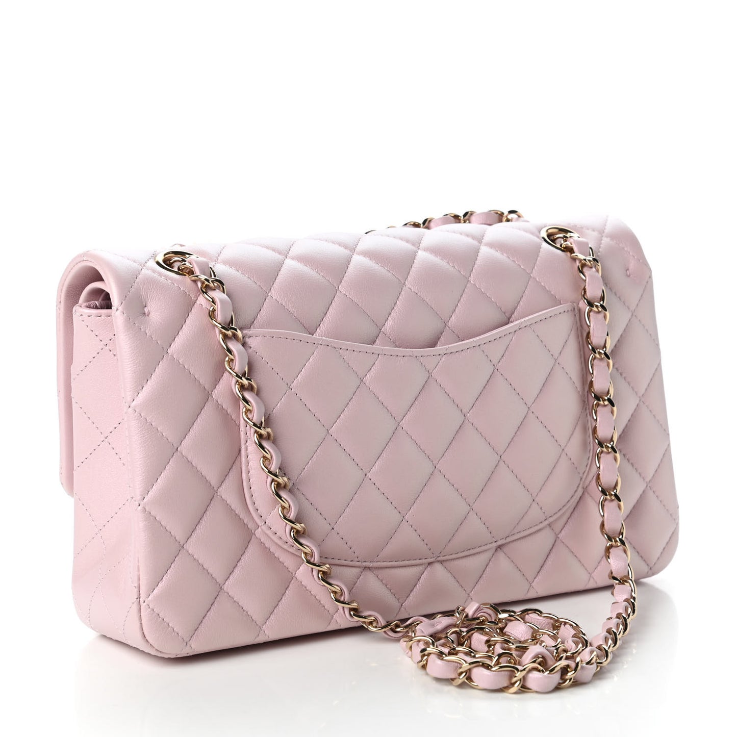 Iridescent Calfskin Quilted Medium Double Flap Light Pink