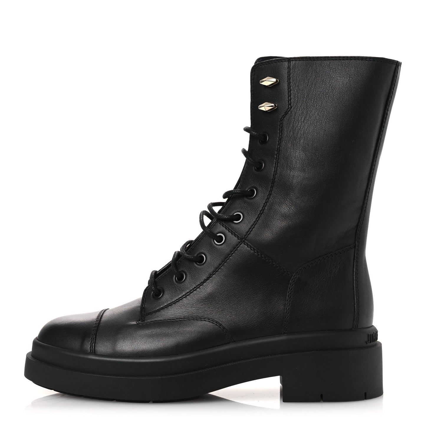Smooth Calfskin Diamond Hook Nari Flat Boots 40 Black Gold