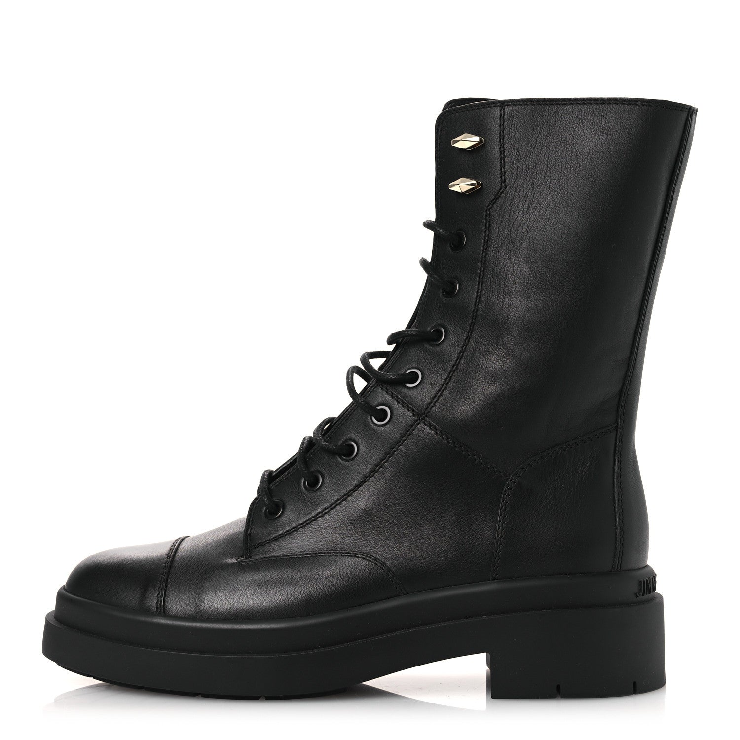 Jimmy Choo Smooth Calfskin Diamond Hook Nari Flat Boots 40 Black Gold 1 of 11