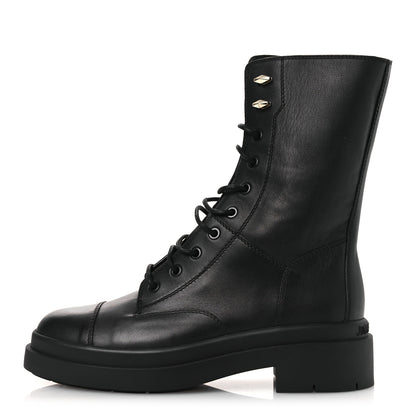 Jimmy Choo Smooth Calfskin Diamond Hook Nari Flat Boots 40 Black Gold 1 of 11