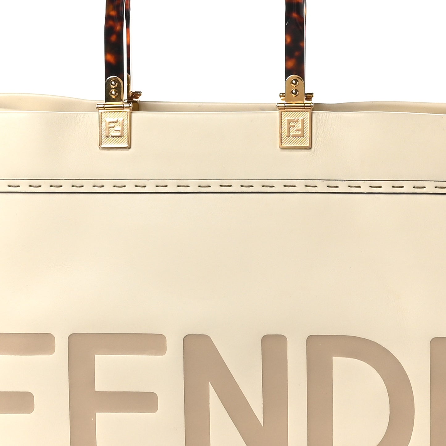 Vitello King Plexiglass Logo Embossed Large Fendi Sunshine Shopper Tote White Ice