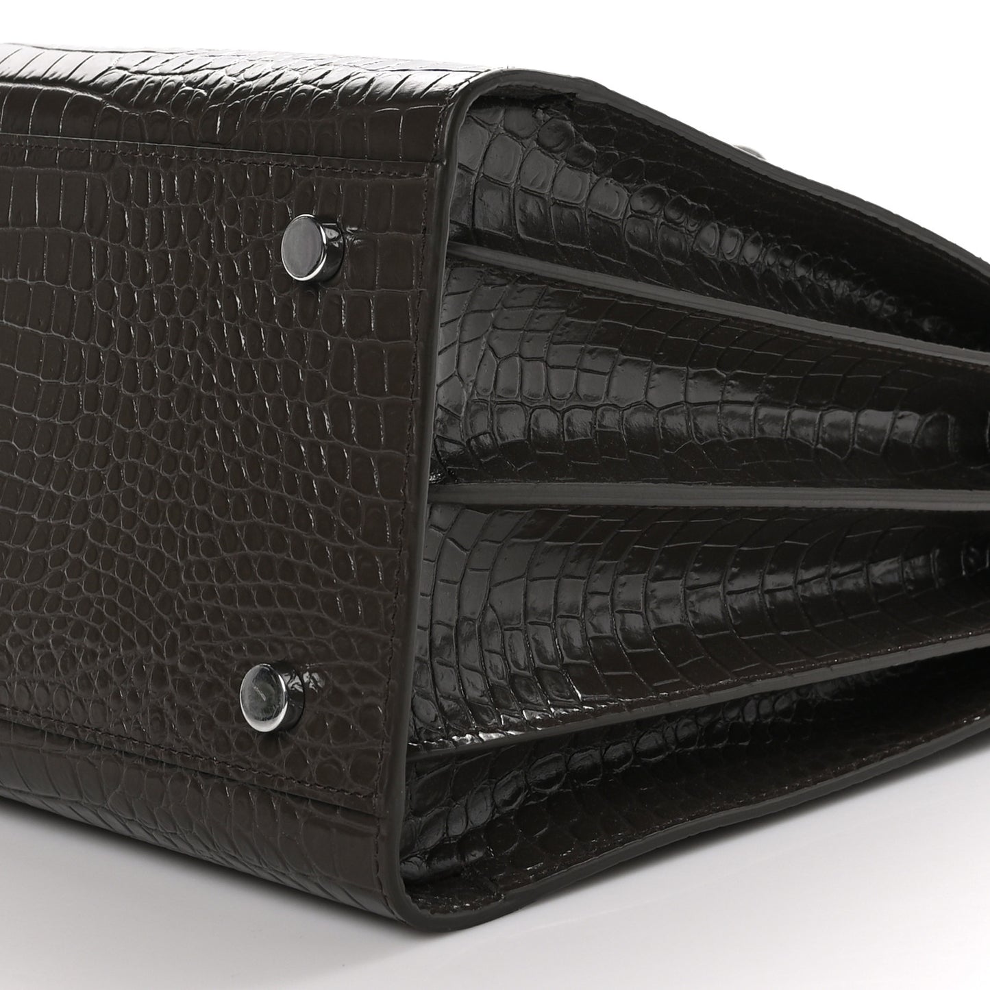 SAINT LAURENT Calfskin Crocodile Embossed Small Sac De Jour Brown