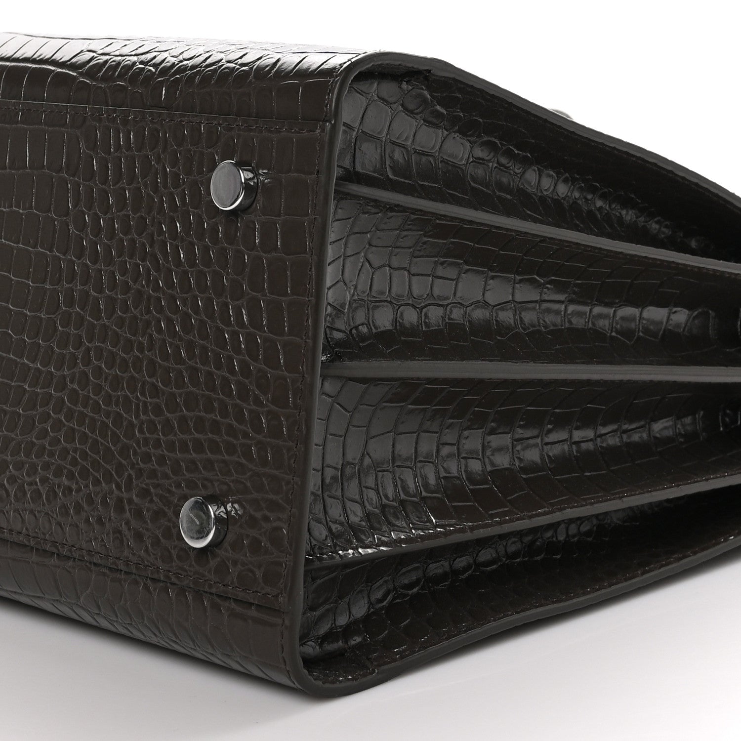 Saint Laurent SAINT LAURENT Calfskin Crocodile Embossed Small Sac De Jour Brown 9 of 9