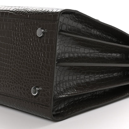 Saint Laurent SAINT LAURENT Calfskin Crocodile Embossed Small Sac De Jour Brown 9 of 9