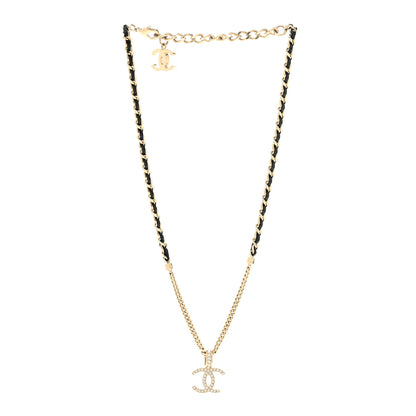 Chanel Lambskin Crystal CC Chain Pendant Necklace Black Gold 3 of 6