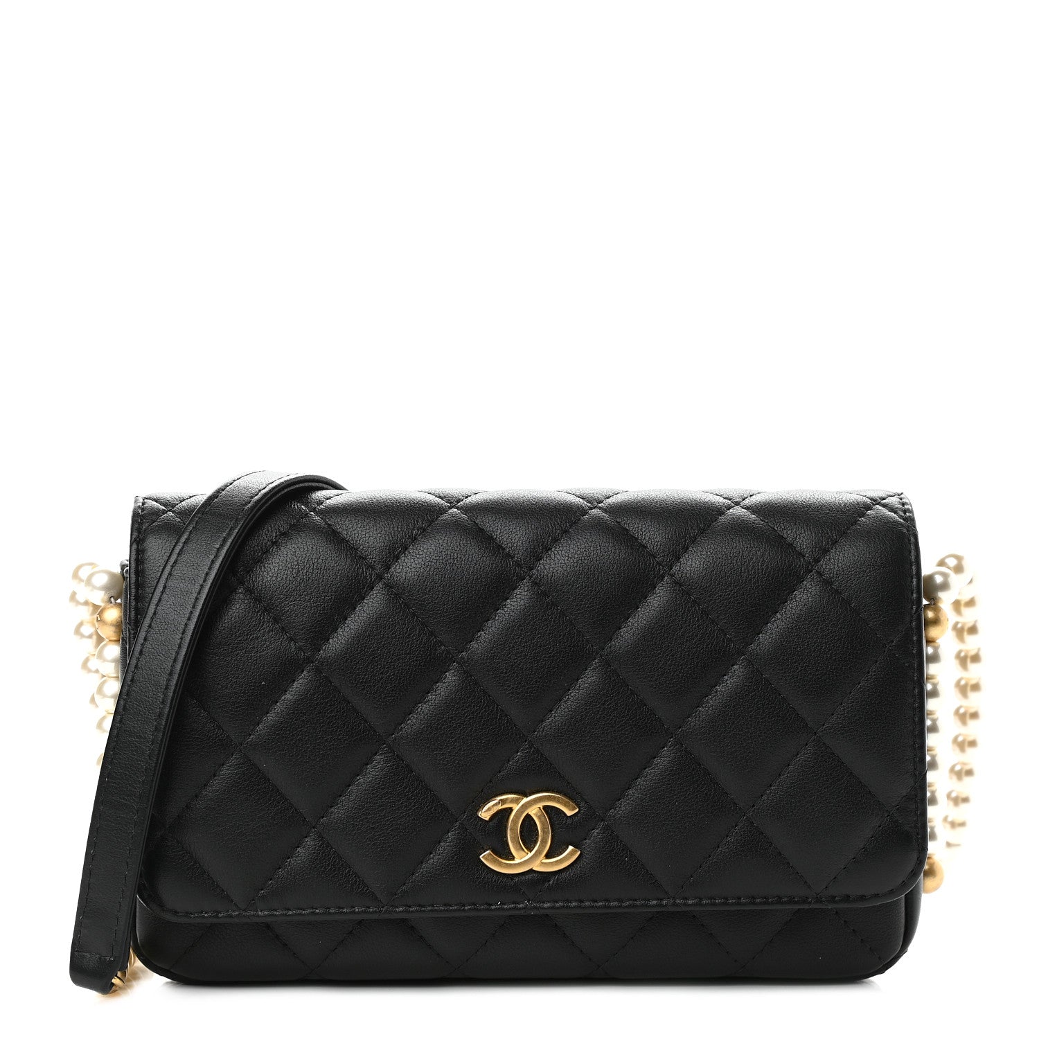 Chanel Calfskin Quilted Pearl Wallet On Chain WOC Black 1 of 19