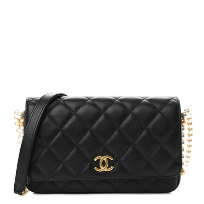 Chanel Calfskin Quilted Pearl Wallet On Chain WOC Black 1 of 19