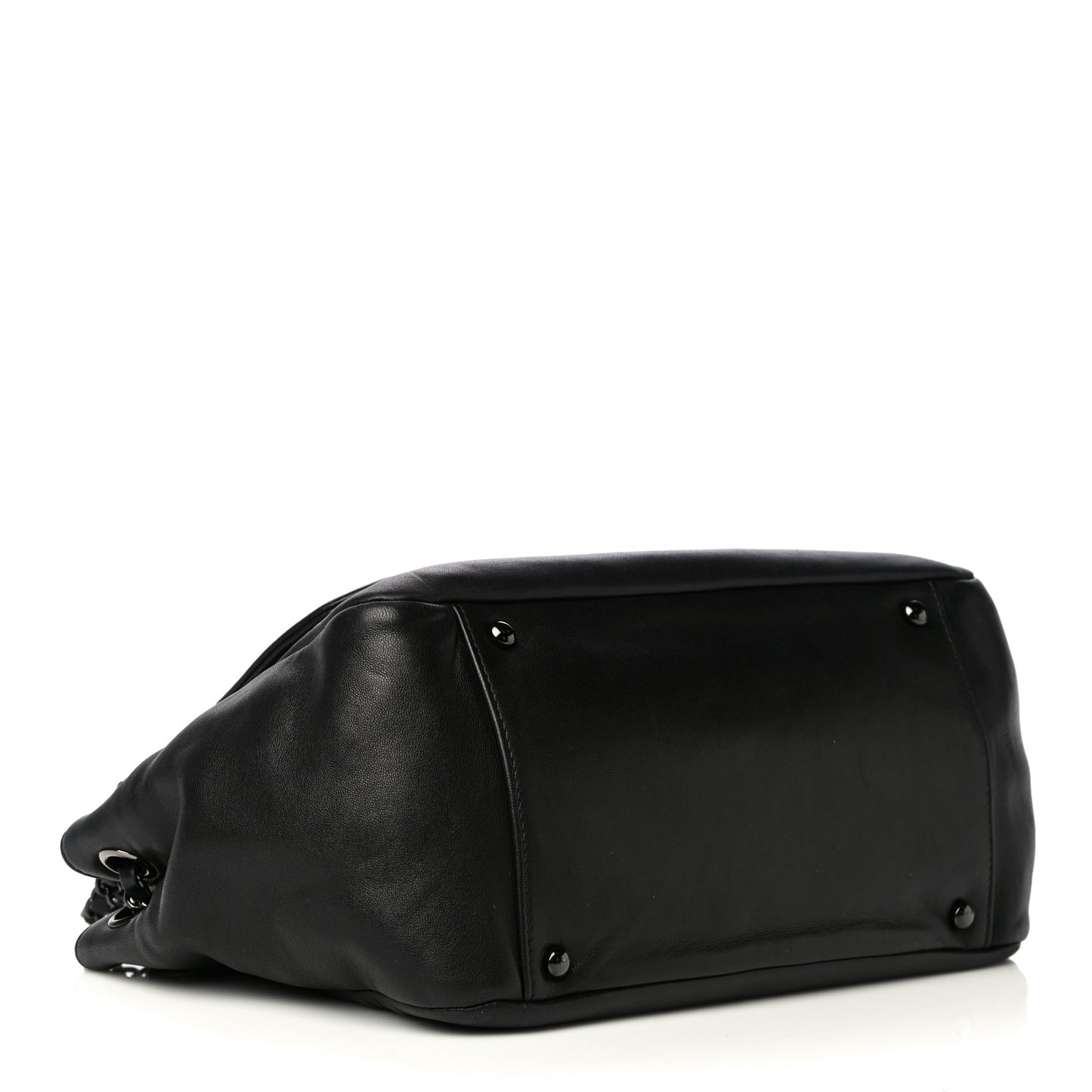 Lambskin Studded Accordion CC Flap Black