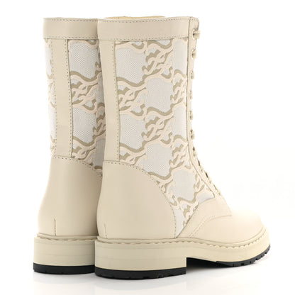 Fendi Vitello Fabric Jacquard Karligraphy Embroidered Womens Combat Boots 35 White Camelia 4 of 7