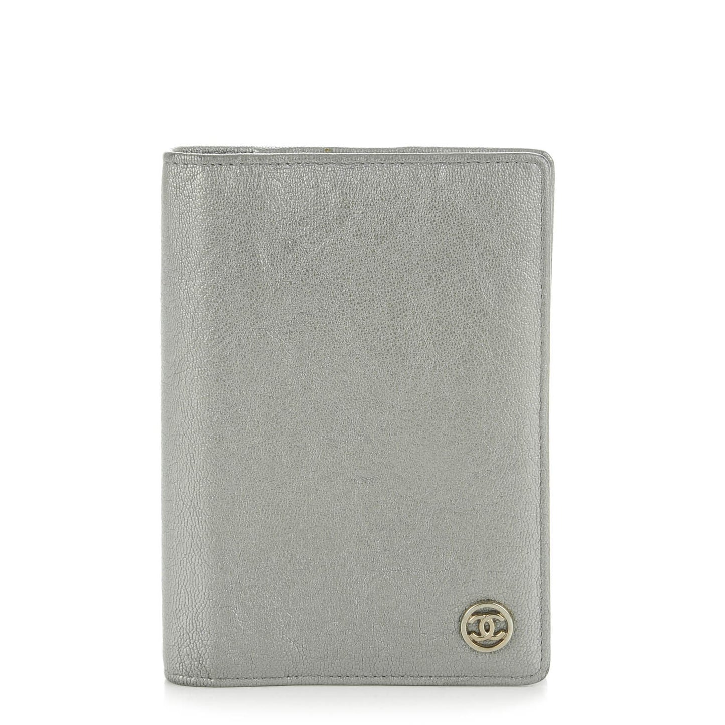 Grained Metallic Calfskin Small CC Pocket Agenda Cover Silver