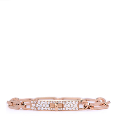Hermes 18K Rose Gold Diamond Pave PM Kelly Chaine Bracelet XS 1 of 5