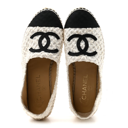 Chanel Tweed Grosgrain CC Espadrilles 36 White Black 2 of 9