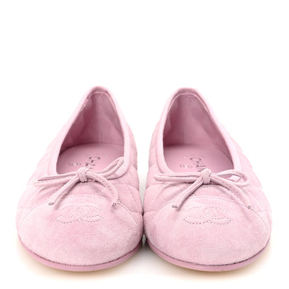 Chanel Suede Quilted Cap Toe CC Ballerina Flats 38.5 Light Pink 3 of 10