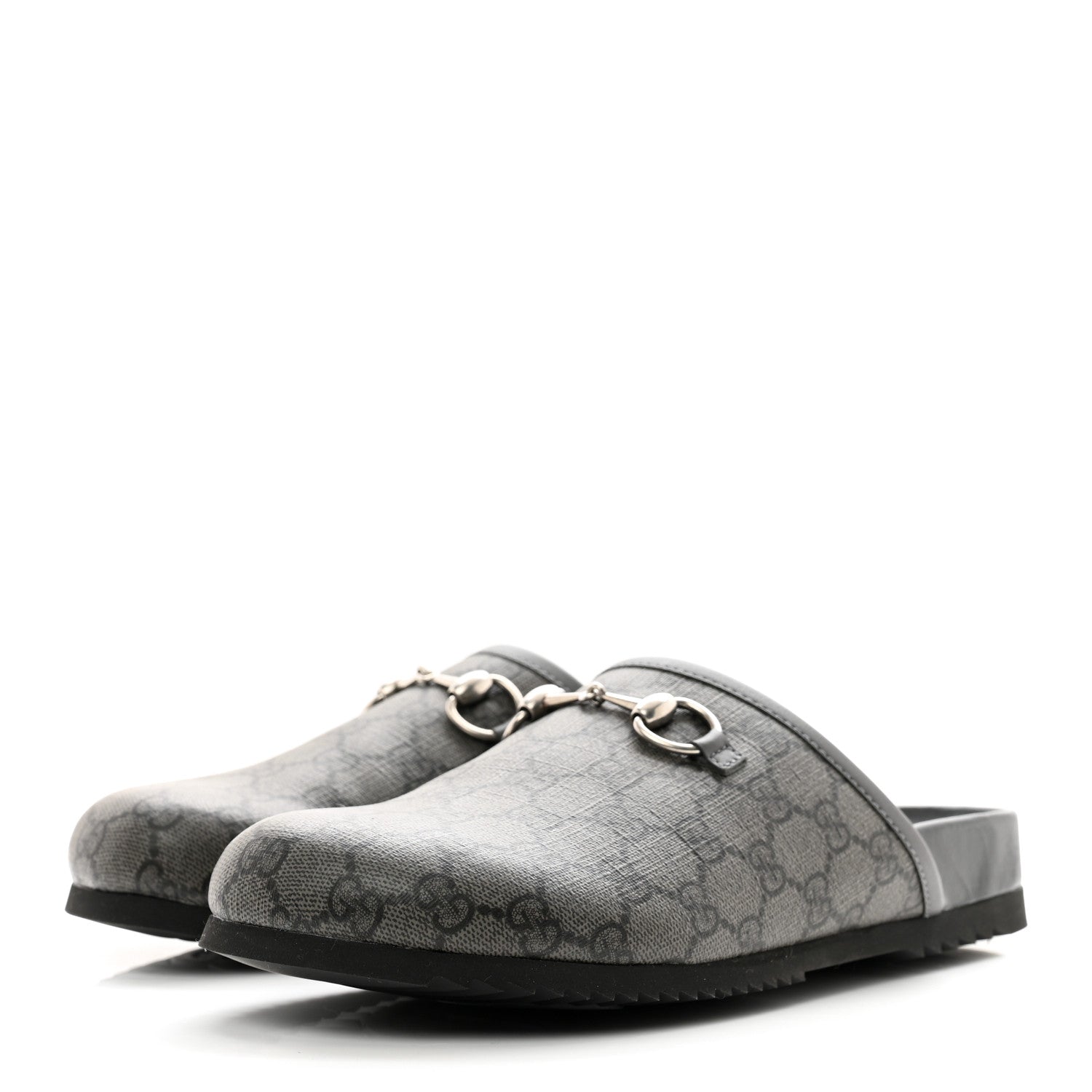 Gucci GG Supreme Monogram Granada Kid Mens Horsebit Lug Sole Mules 8 Grey Black 3 of 8