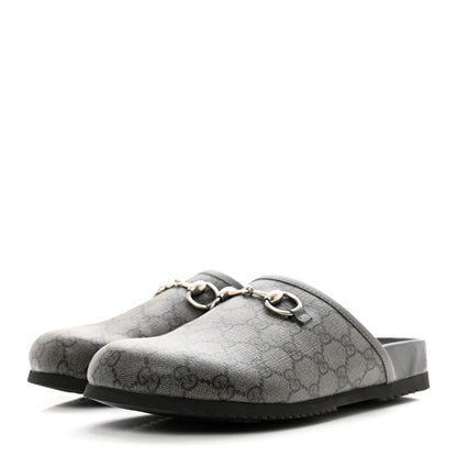 Gucci GG Supreme Monogram Granada Kid Mens Horsebit Lug Sole Mules 8 Grey Black 3 of 8