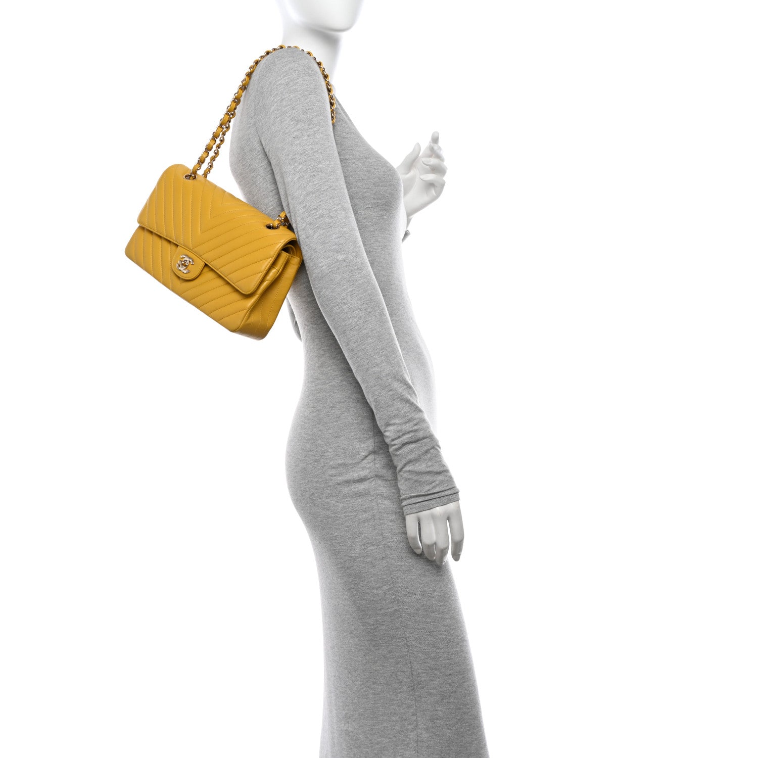 Chanel Lambskin Chevron Quilted Medium Double Flap Yellow 2 of 10