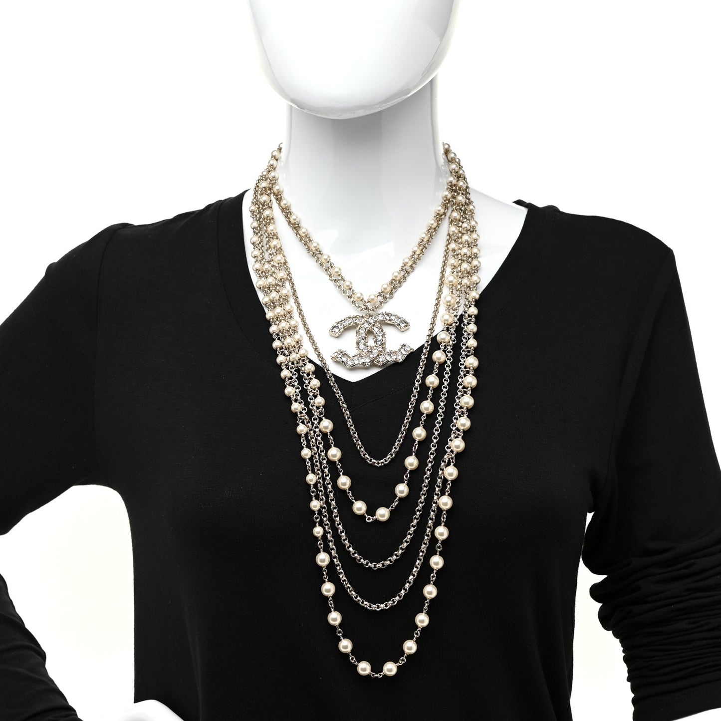 Pearl Crystal CC Camellia Express Multi Strand Necklace Gold