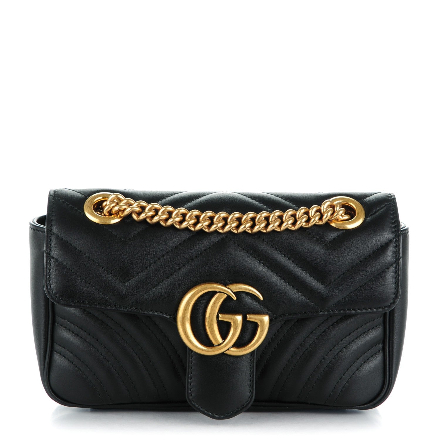 Gucci Calfskin Matelasse Mini GG Marmont Shoulder Bag Black 1 of 7