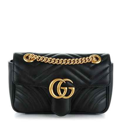 Gucci Calfskin Matelasse Mini GG Marmont Shoulder Bag Black 1 of 7