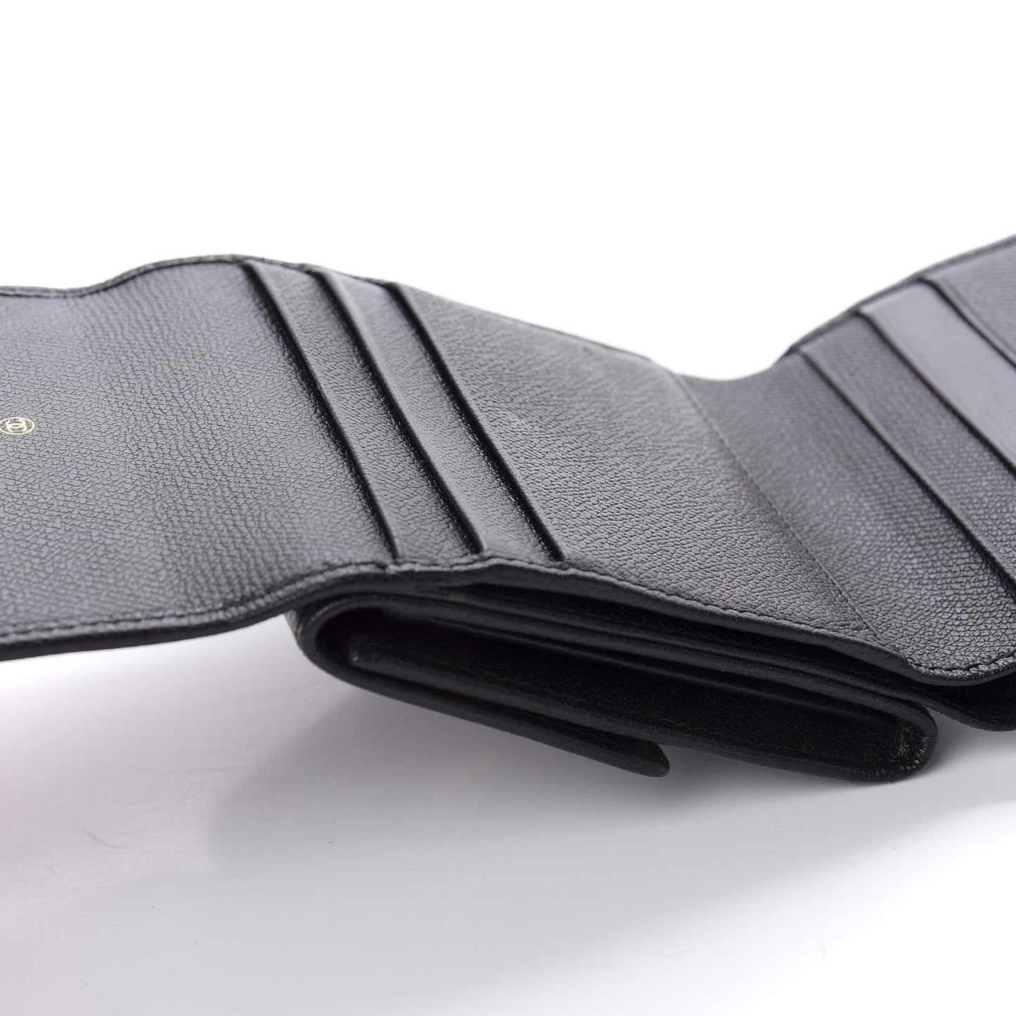 Grained Calfskin CC Button Flap Wallet Black