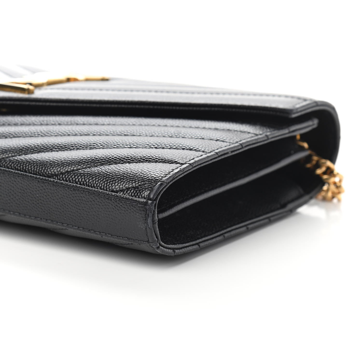 Saint Laurent Grain De Poudre Matelasse Chevron Monogram Chain Wallet Black 8 of 8