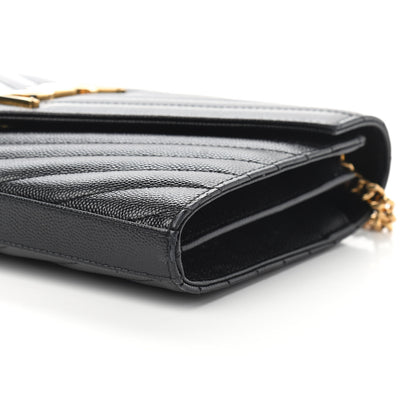 Saint Laurent Grain De Poudre Matelasse Chevron Monogram Chain Wallet Black 8 of 8