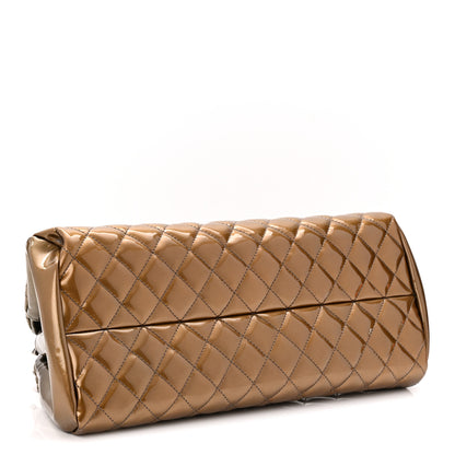 Chanel Metallic Patent Quilted Medium Just Mademoiselle Bowling Bag  Gold Degrade 4 of 10