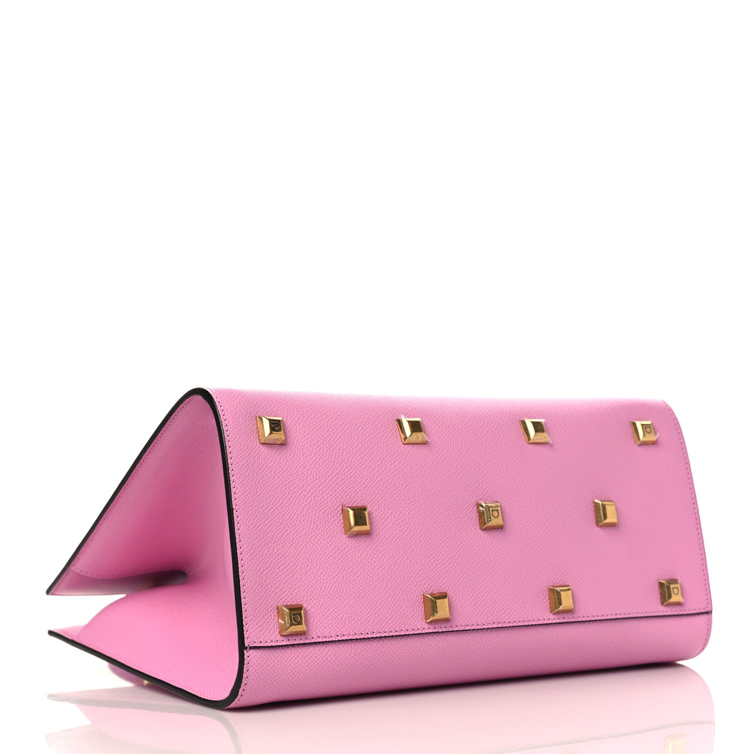 Salvatore Ferragamo Hammered Calfskin Medium The Studio Box Bag Flamingo 3 of 9