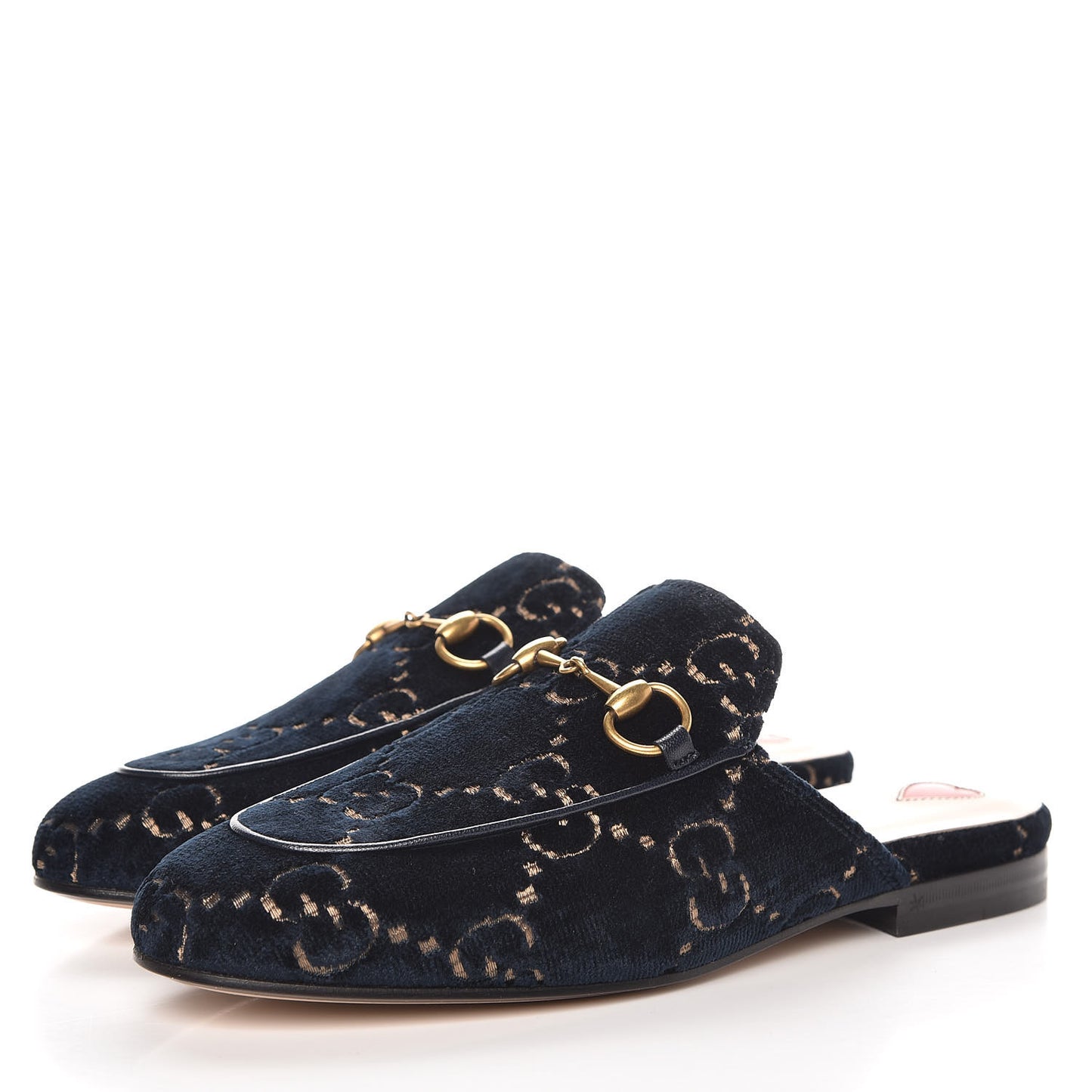 Velvet GG Monogram Womens Princetown Slippers 35 Blue Beige