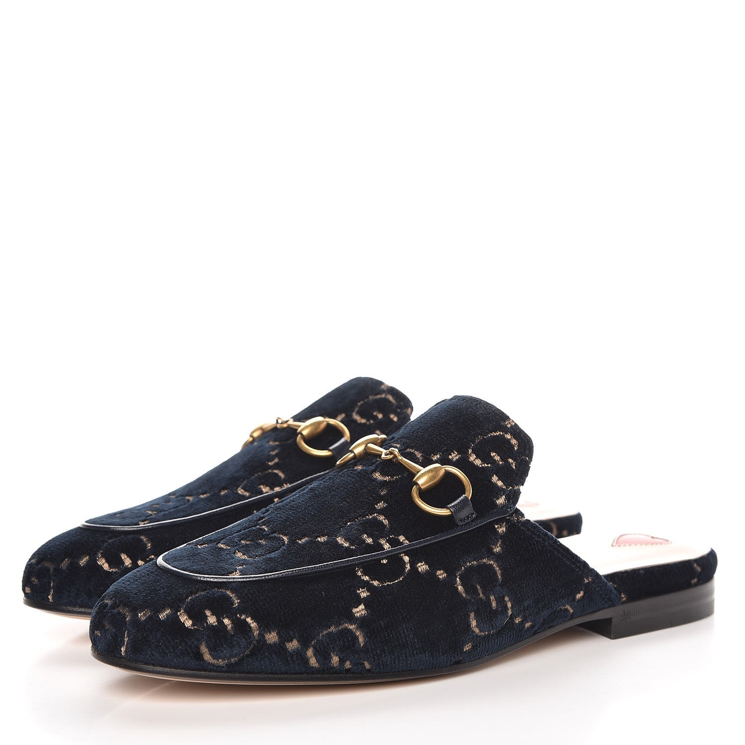 Gucci Velvet GG Monogram Womens Princetown Slippers 35 Blue Beige 3 of 9