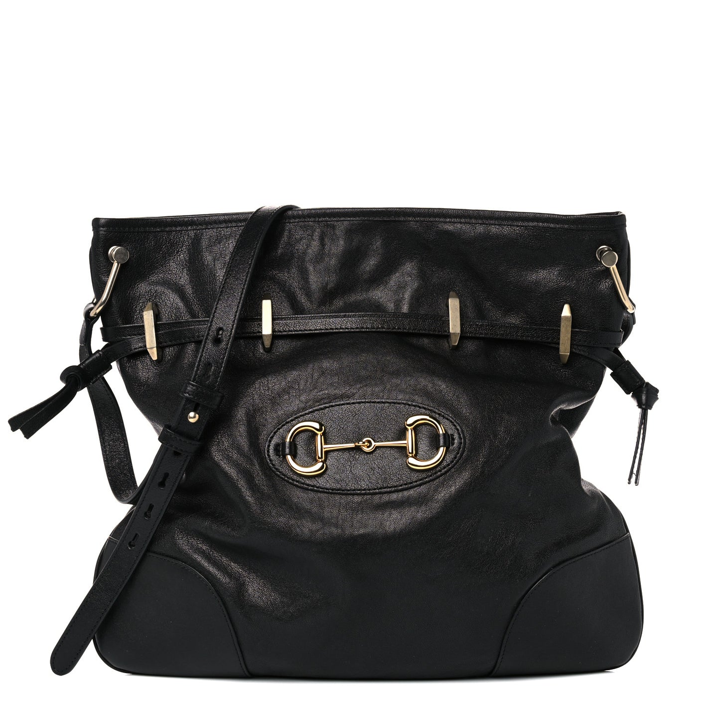 Sakai Calfskin Horsebit 1955 Cinch Top Messenger Bag Black