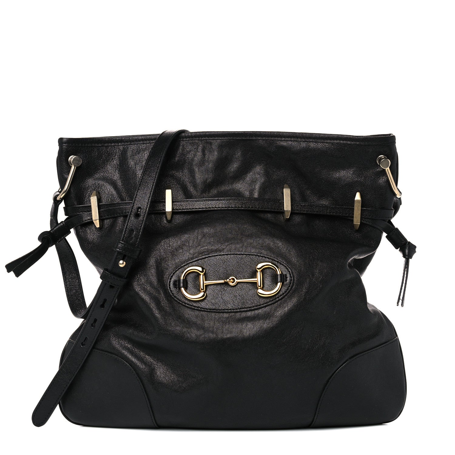 Gucci Sakai Calfskin Horsebit 1955 Cinch Top Messenger Bag Black 1 of 12