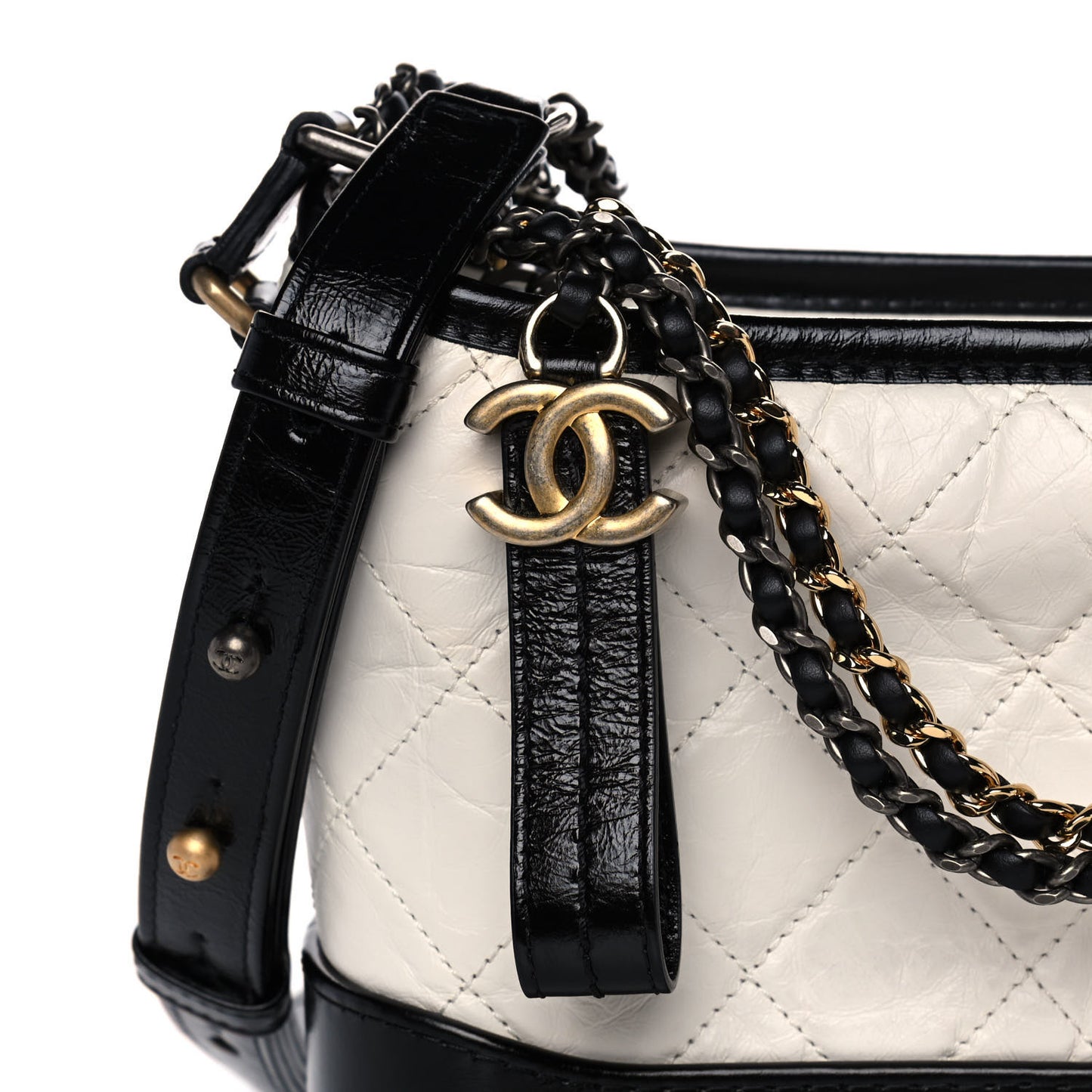 Aged Calfskin Quilted Small Gabrielle Hobo Black White