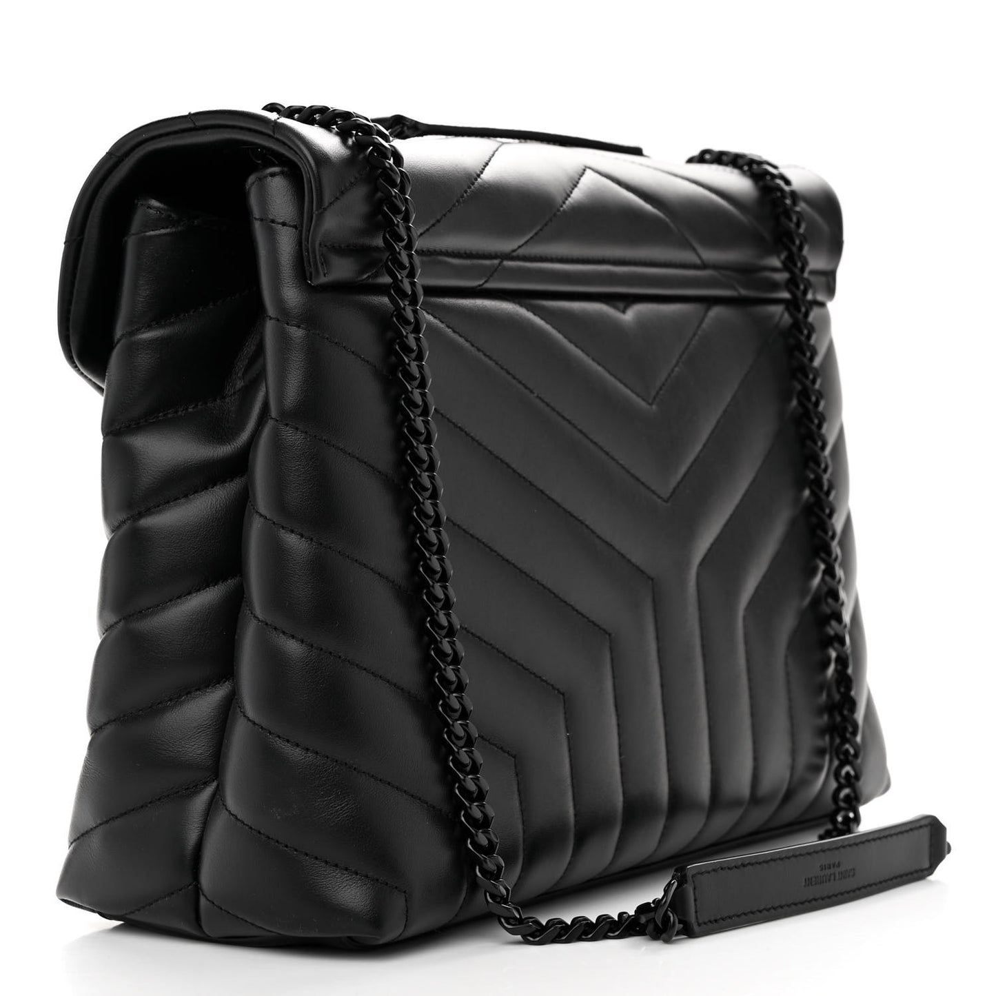 Calfskin Y Quilted Monogram Monochrome Medium Loulou Chain Satchel Black