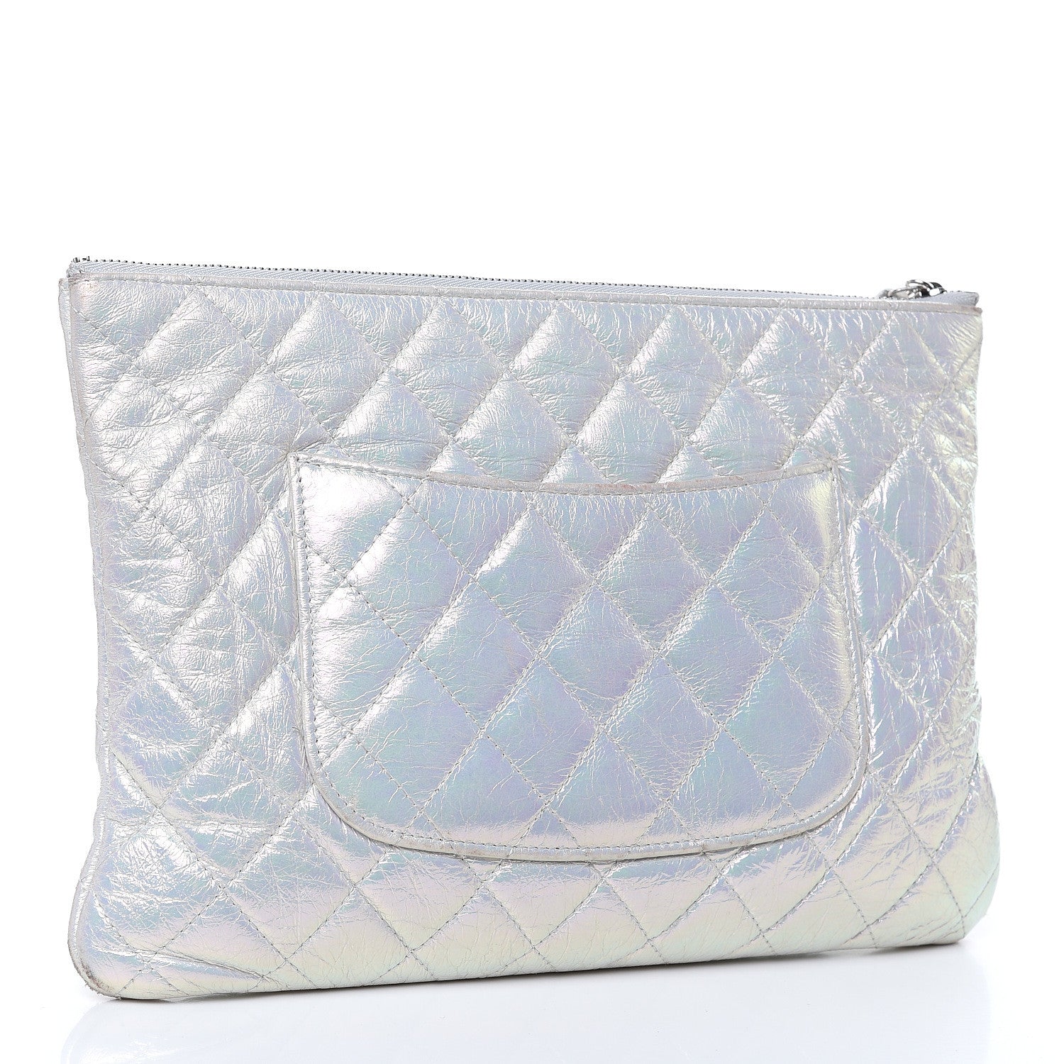 Chanel Iridescent Crumpled Calfskin CC Ripples Medium Cosmetic Case White 3 of 16