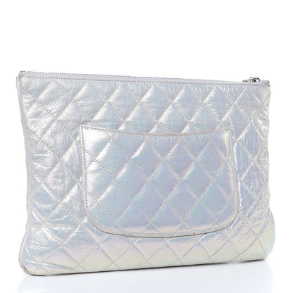 Chanel Iridescent Crumpled Calfskin CC Ripples Medium Cosmetic Case White 3 of 16