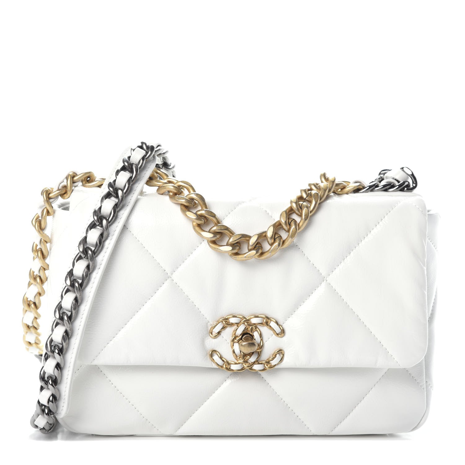 Chanel Shiny Crumpled Calfskin Quilted Medium 19 Flap White 1 of 11