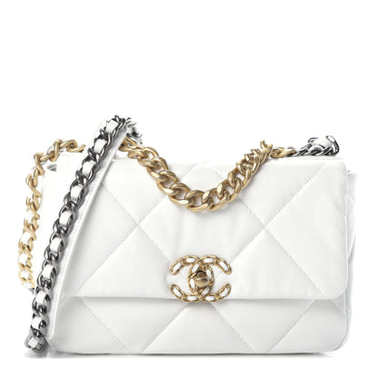 Chanel Shiny Crumpled Calfskin Quilted Medium 19 Flap White 1 of 11