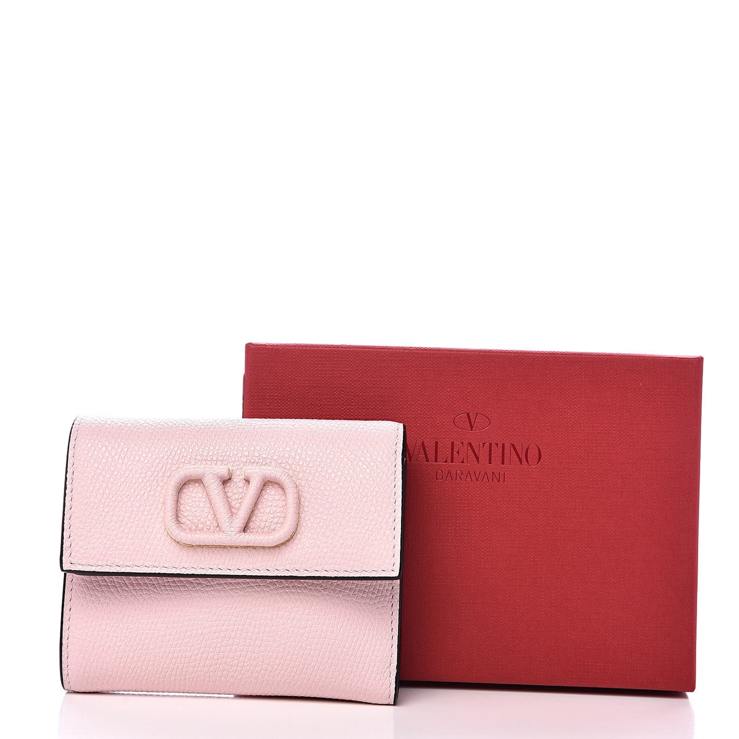 Grainy Calfskin VSling Compact Wallet Water Rose