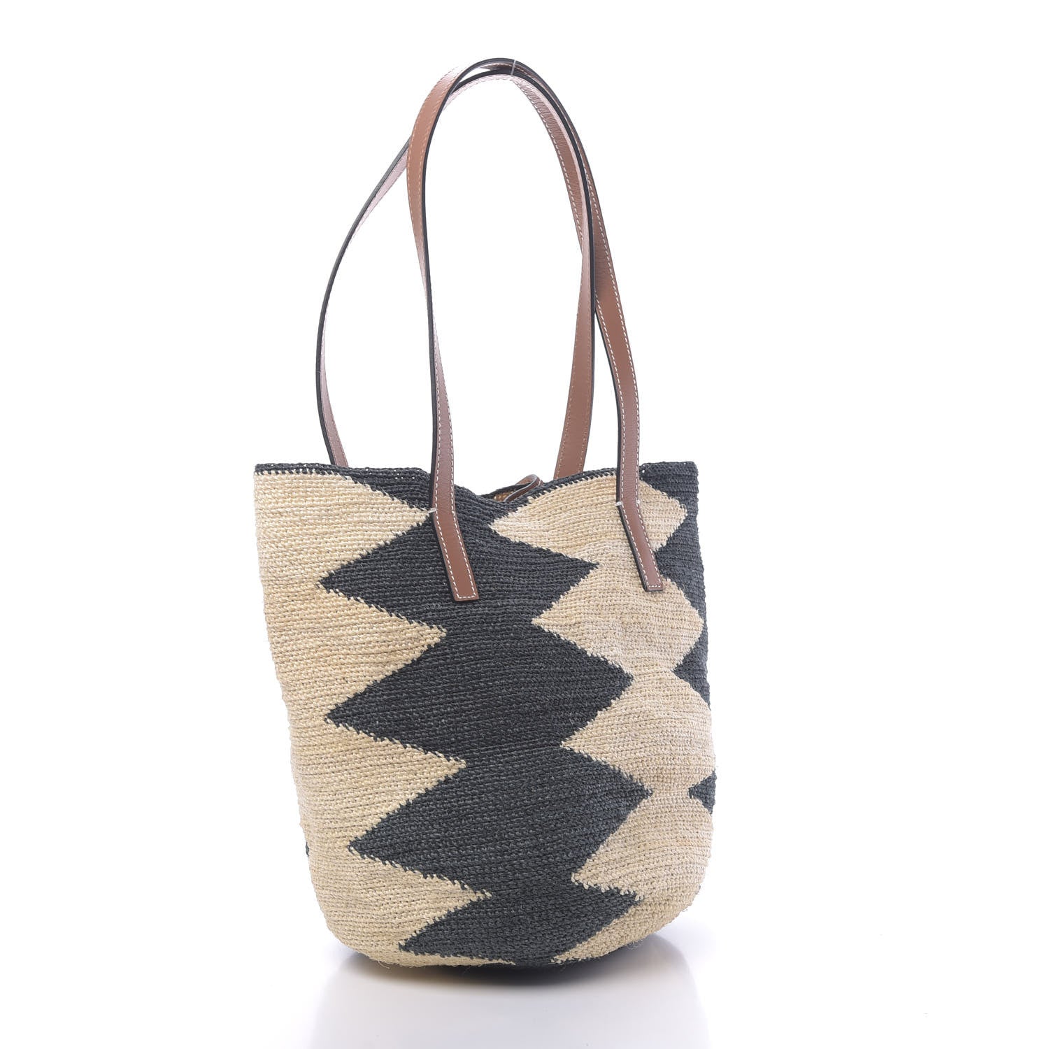 Loewe Sisal Calfskin Paula's Ibiza Shigra Tote Bag Black Beige Tan 3 of 9
