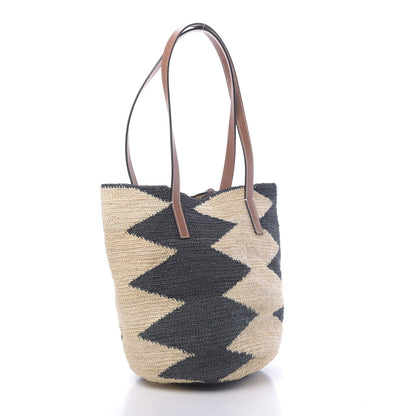 Loewe Sisal Calfskin Paula's Ibiza Shigra Tote Bag Black Beige Tan 3 of 9