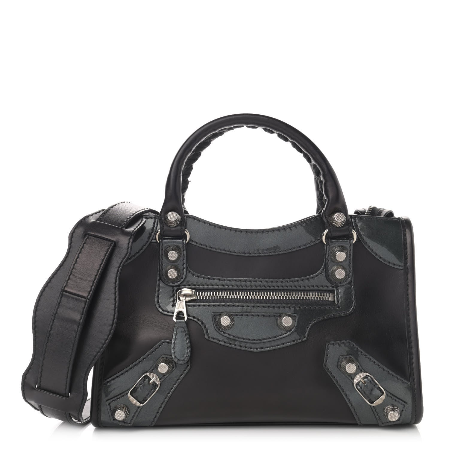 Balenciaga Smooth Calfskin Metallic Patent Giant 12 Silver Hardware Mini City Black Gris 1 of 15