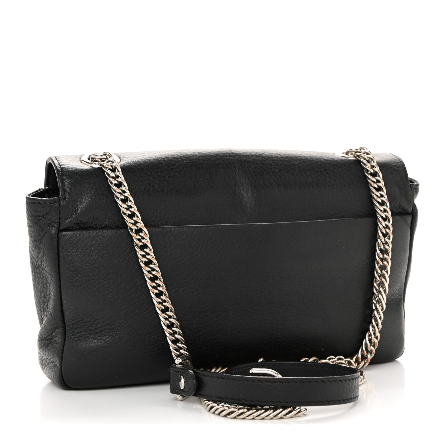 Pebbled Calfskin Logo Everyday Flap Chain Wallet Black